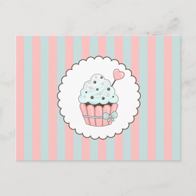 Carte Postale Cute Cupcake rose et bleu menthe (Devant)