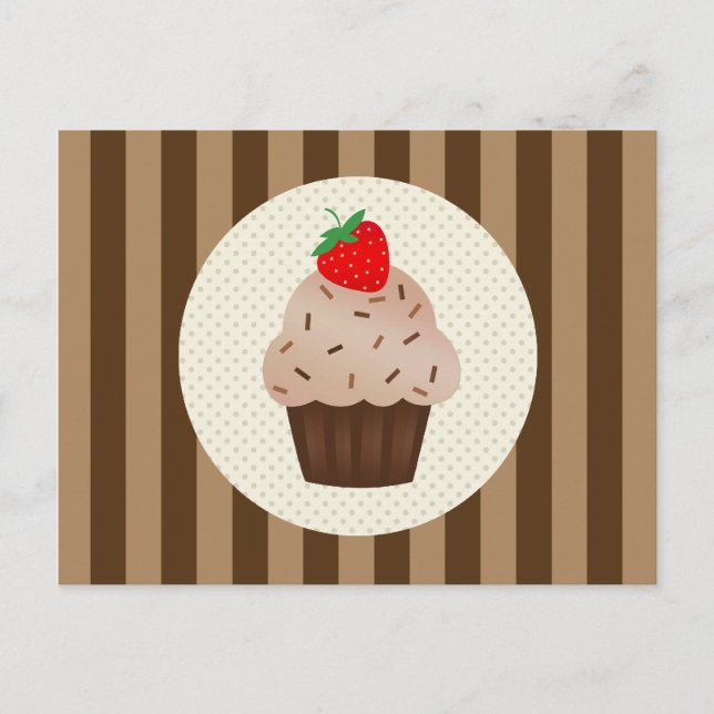 Carte Postale Cute Cupcakes Brown Stripes Design (Devant)