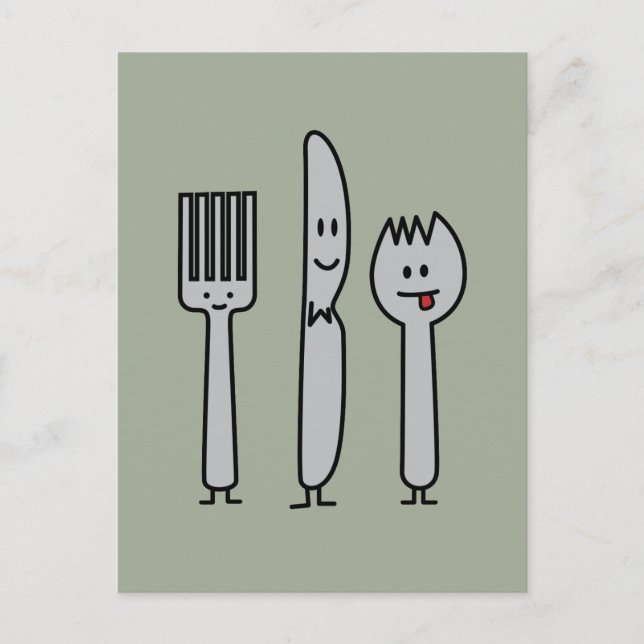 Carte Postale Cute Cutlery Ustensiles Fourche Couteau Cuillère S (Devant)