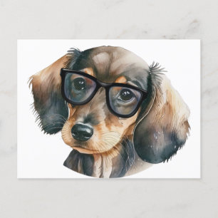 Carte Postale Cute Dachshund avec lunettes noires