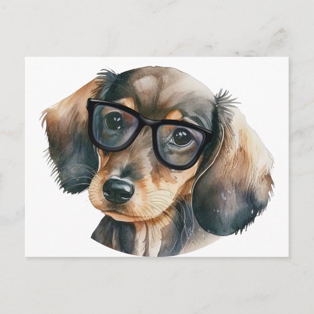 Carte Postale Cute Dachshund avec lunettes noires (Devant)