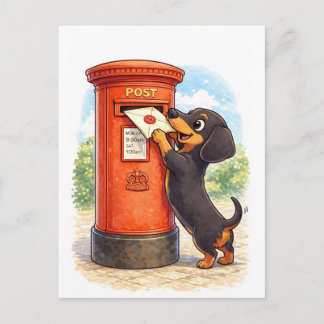 Carte Postale Cute Dachshund Posting Letter Illustration