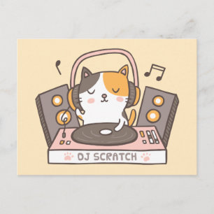 Carte postale Cute DJ Scratch Kitty Cat Pun