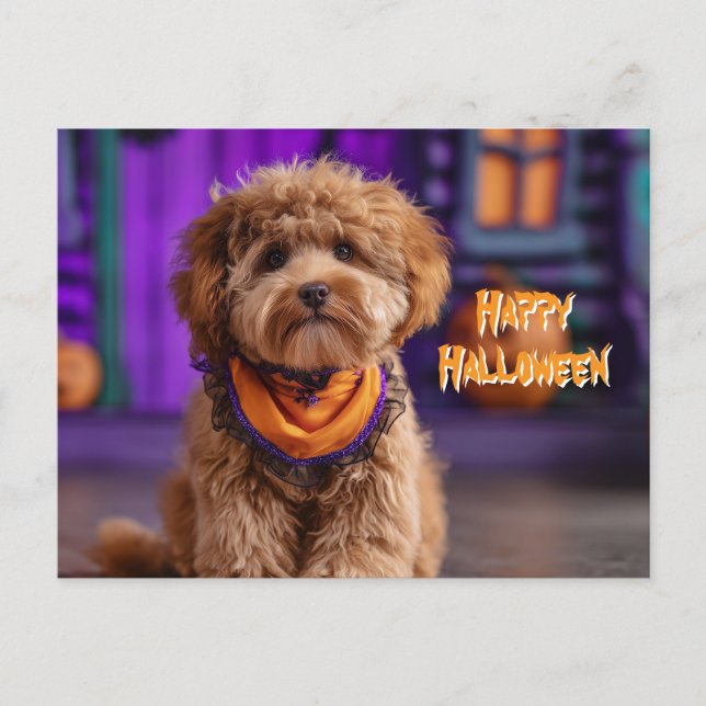 Carte Postale Cute Dog Happy Halloween Haunted House (Devant)