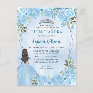 Carte Postale Cute Dusty Blue Silver Floral Princess Quinceañera