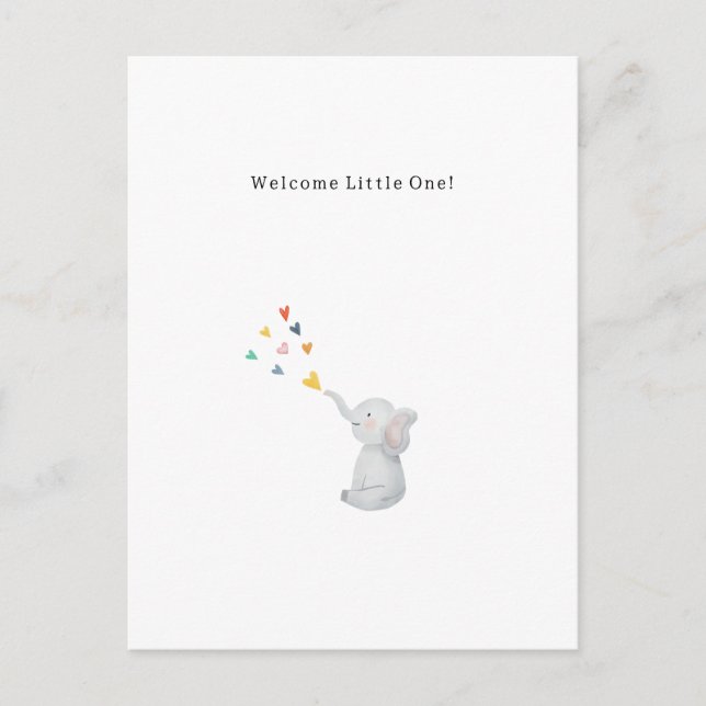 Carte Postale Cute Elephant And Hearts Welcome New Baby Card (Devant)