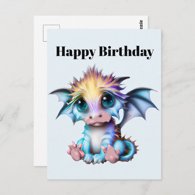 Carte Postale Cute et adorable Kawaii Baby Dragon (Devant / Derrière)