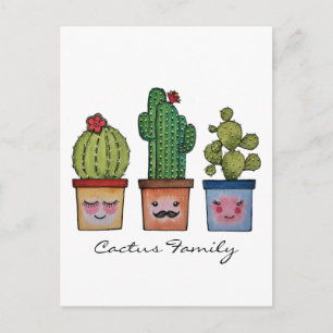 Carte Postale Cute Famille Cactus En Aquarelle