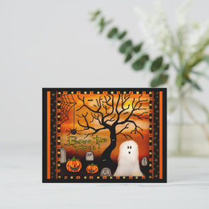 Carte Postale Cute Fantôme Boo Spider Enfants Halloween