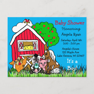 Carte Postale Cute Farm Animals et Red Grn Baby showers Invitati