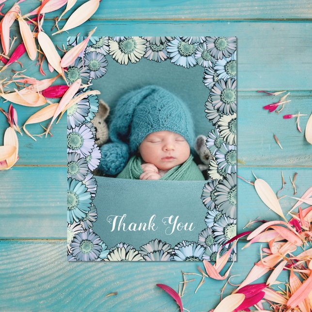 Carte Postale Cute Floral Pastel Turquoise Boho Daisy Photo pers (Créateur téléchargé)