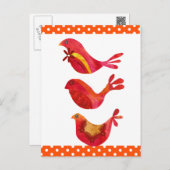 Carte Postale Cute Folk Art Red Bird Trio Aquarelle (Devant / Derrière)