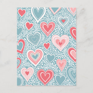 Carte Postale Cute Folk Floral Coeur Dusty Baby shower bleu rose