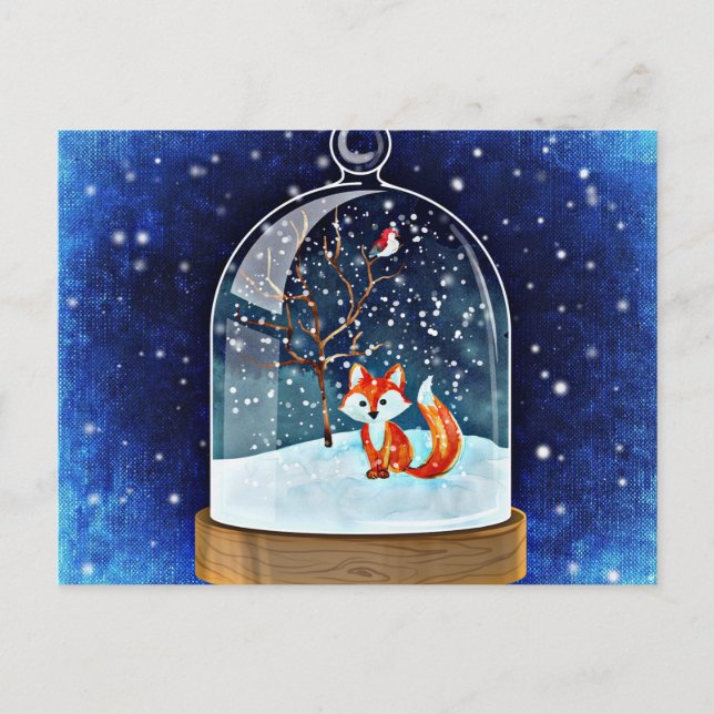 Carte Postale Cute fox inside a snow globe (Devant)