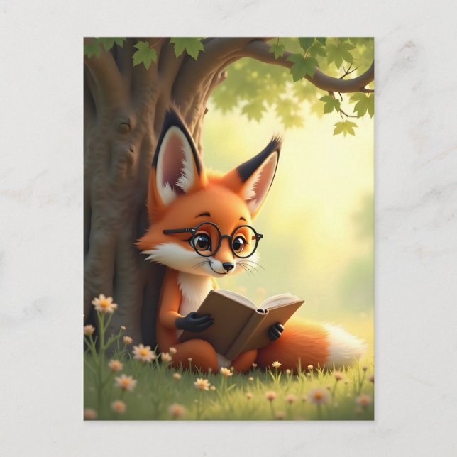 Carte Postale Cute fox reading a book, custom  (Devant)