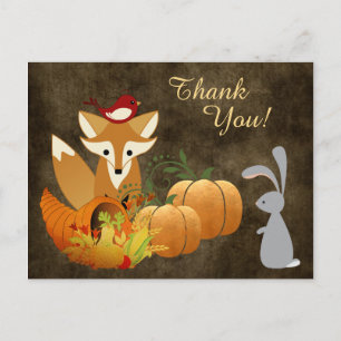 Carte Postale Cute Fox Woodland Animaux Golden Autumn Merci