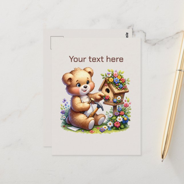 Carte Postale Cute fraise ours ours personnalisable (Devant/Arrière en situation)