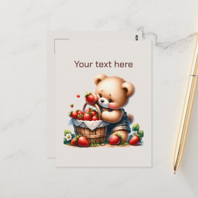 Carte Postale Cute fraise ours ours personnalisable (Devant/Arrière en situation)