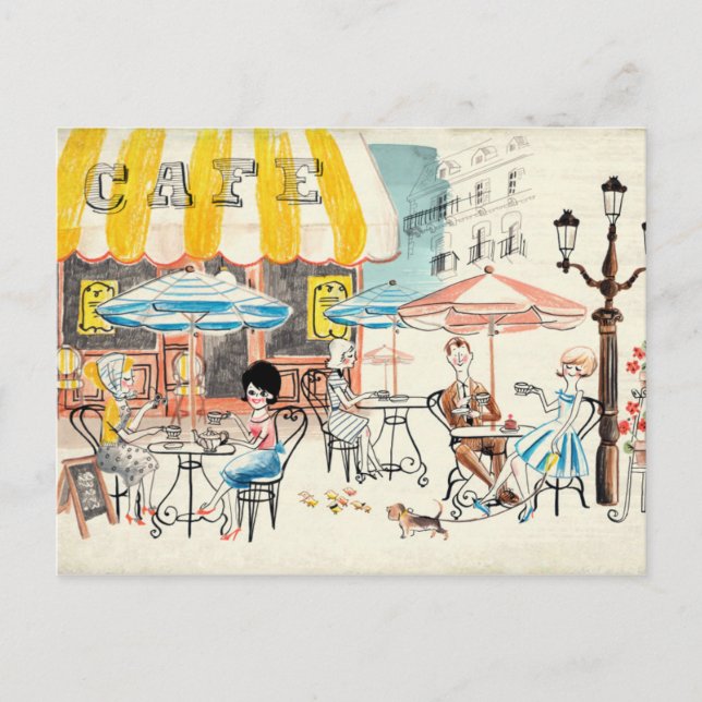 Carte Postale Cute France Café Scene Sketch (Devant)