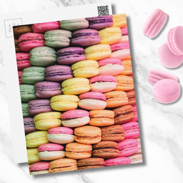 Carte Postale Cute French Macaron Cookies (Cute Trendy Colorful French Macaron Cookie Baking Postcard)