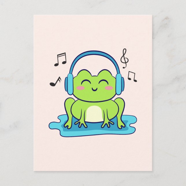 Carte Postale Cute Frog Écouter De La Musique (Devant)
