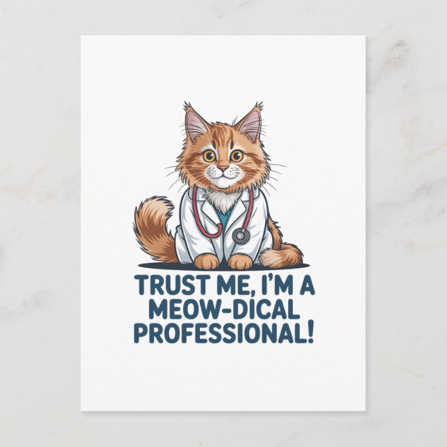 Carte Postale Cute Funny Cat Medical Pun Illustration (Devant)