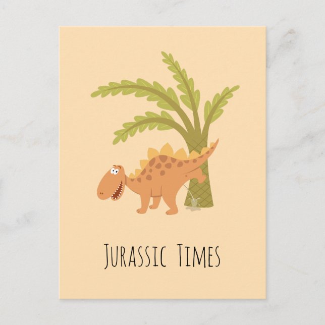 Carte Postale Cute Funny Dinosaur Dino Peeing Jurassic Fern (Devant)