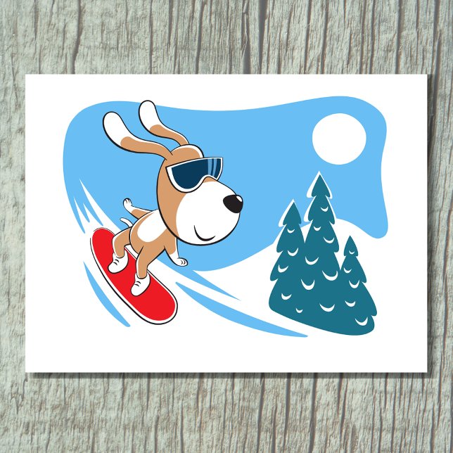 Carte Postale Cute Funny Dog Snowboard Winter Sport (Créateur téléchargé)
