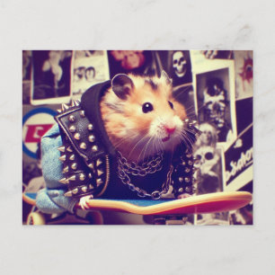 Carte Postale Cute Funny Punk Skateboard Hamster