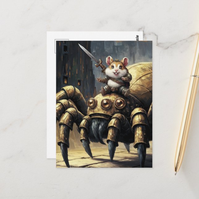 Carte Postale Cute Funny Steampunk Hamster et Araignée (Devant/Arrière en situation)