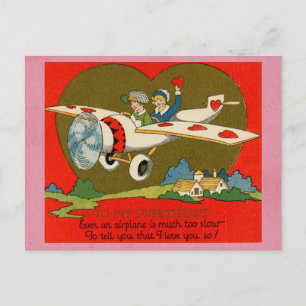 Carte Postale Cute Funny Vintage Valentines Jour Poème avion