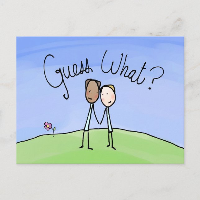 Carte Postale Cute Gay Couple Devinez Quoi (Devant)