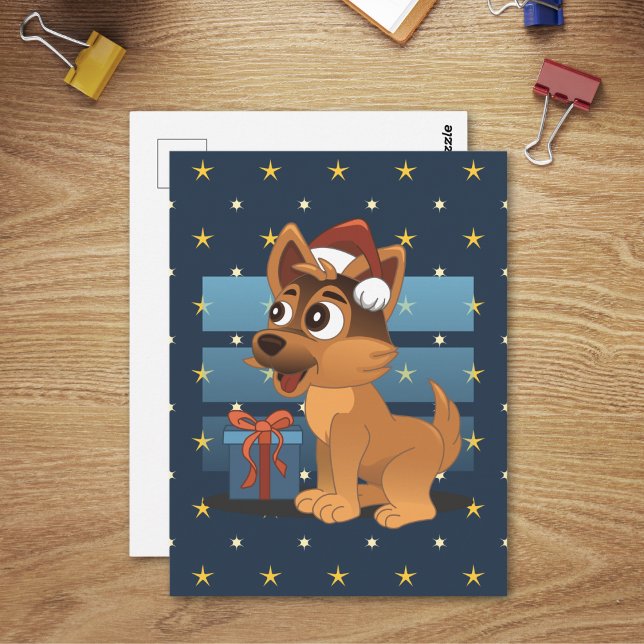 Carte Postale Cute German Shepherd Cartoon Starry night (Créateur téléchargé)
