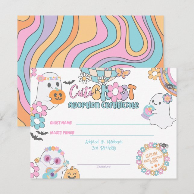 Carte Postale Cute Ghost Adoption Certificate (Devant / Derrière)