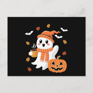 Carte Postale Cute Ghost Boire Café de glace Halloween