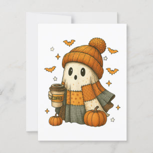 Carte Postale Cute Ghost Boire Café Halloween