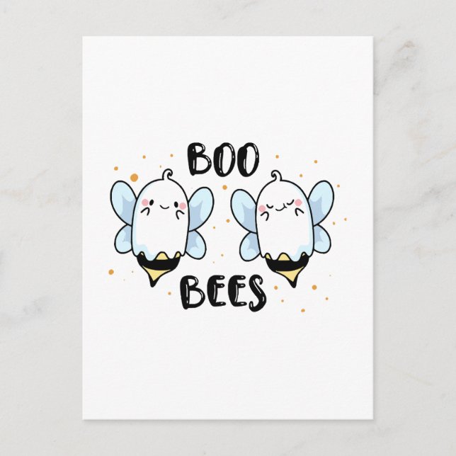 Carte Postale Cute Ghost Boo Bees - Funny Halloween sur blanc (Devant)