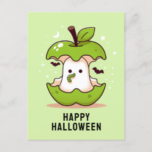 Carte postale Cute Ghost et Apple Green Halloween
