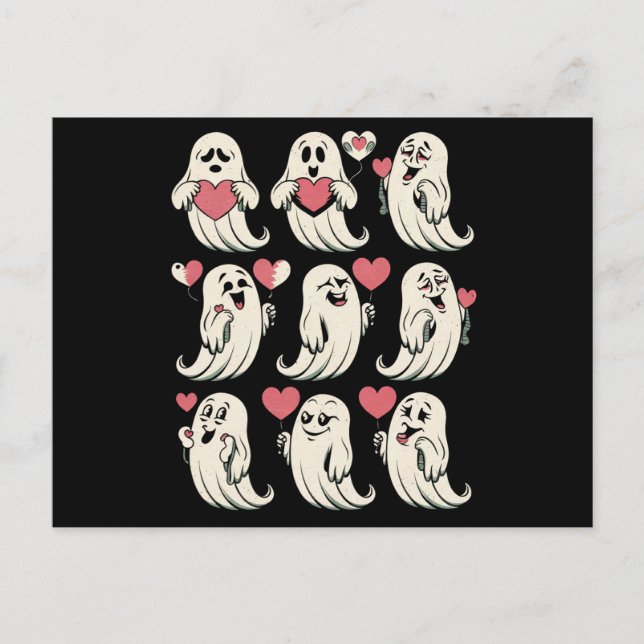 Carte Postale Cute Ghost Lover Coeur Valentines Jour Drôle Coupl (Devant)