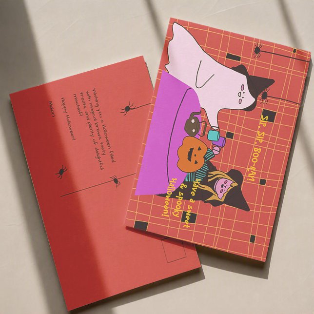 Carte Postale Cute Ghost & Witch Halloween  (Créateur téléchargé)