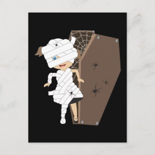 Carte Postale Cute Girl Mummy Coffin Halloween Design