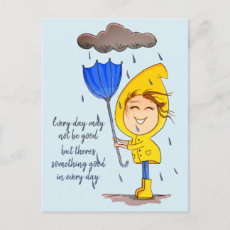 Carte Postale Cute Girl Rainy Windy Day Graphisme Encouragement
