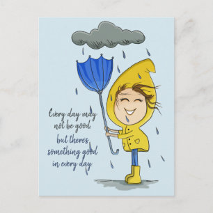 Carte Postale Cute Girl Rainy Windy Day Graphisme Encouragement