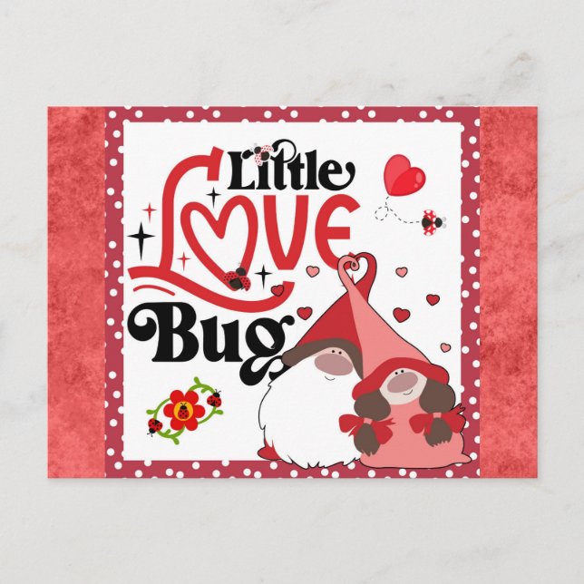 Carte Postale Cute Gnome Couple Love Bug Ladybug Valentines (Devant)