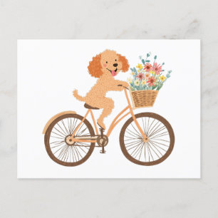 Carte Postale Cute Goldendoodle Chien Vélo Fleurs de printemps