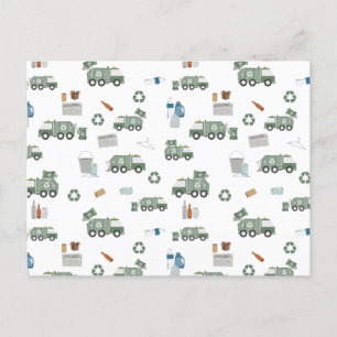 Carte Postale Cute Green Recycling Camion Enfants Véhicules Moti
