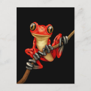 Carte Postale Cute grenouille à arbre rouge sur une branche sur