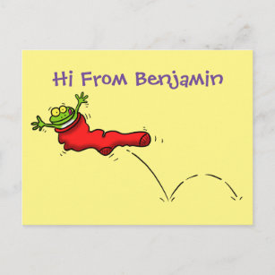 Carte Postale Cute grenouille dans une chaussette rouge saut de 
