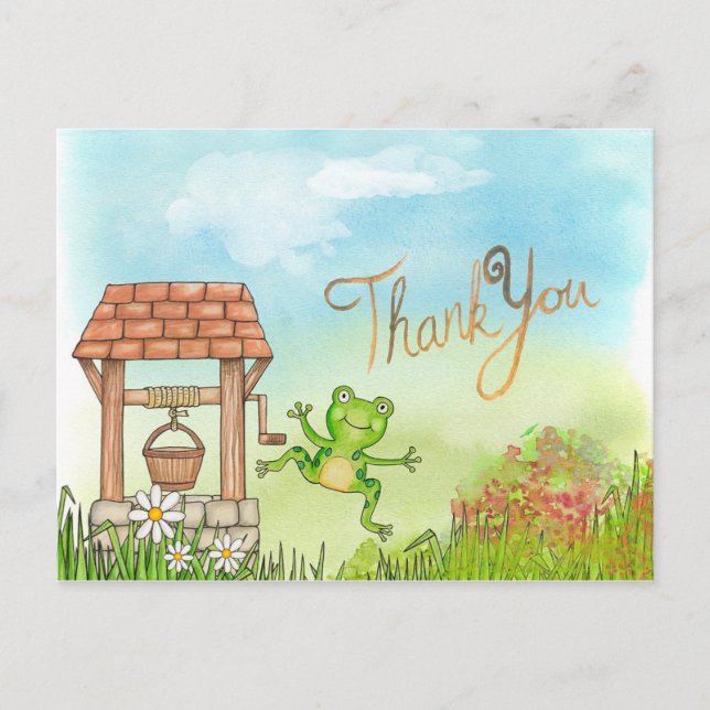 Carte Postale Cute grenouille sauteur par un puits Merci (Devant)