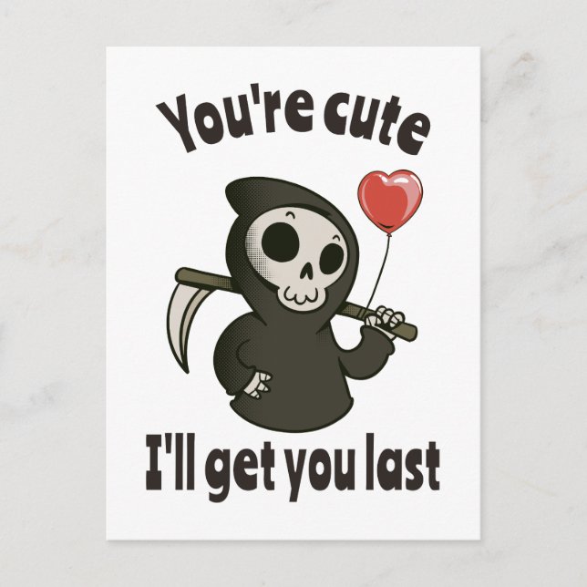 Carte Postale Cute Grim Reaper avec coeur romantique (Devant)